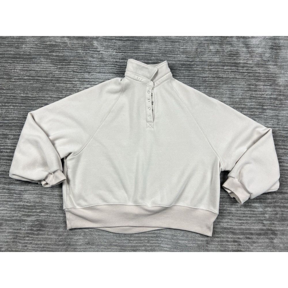 Better Together Sweater Womens XL Beige‎ Fleece Lined 1/4 Snap Cotton Blend